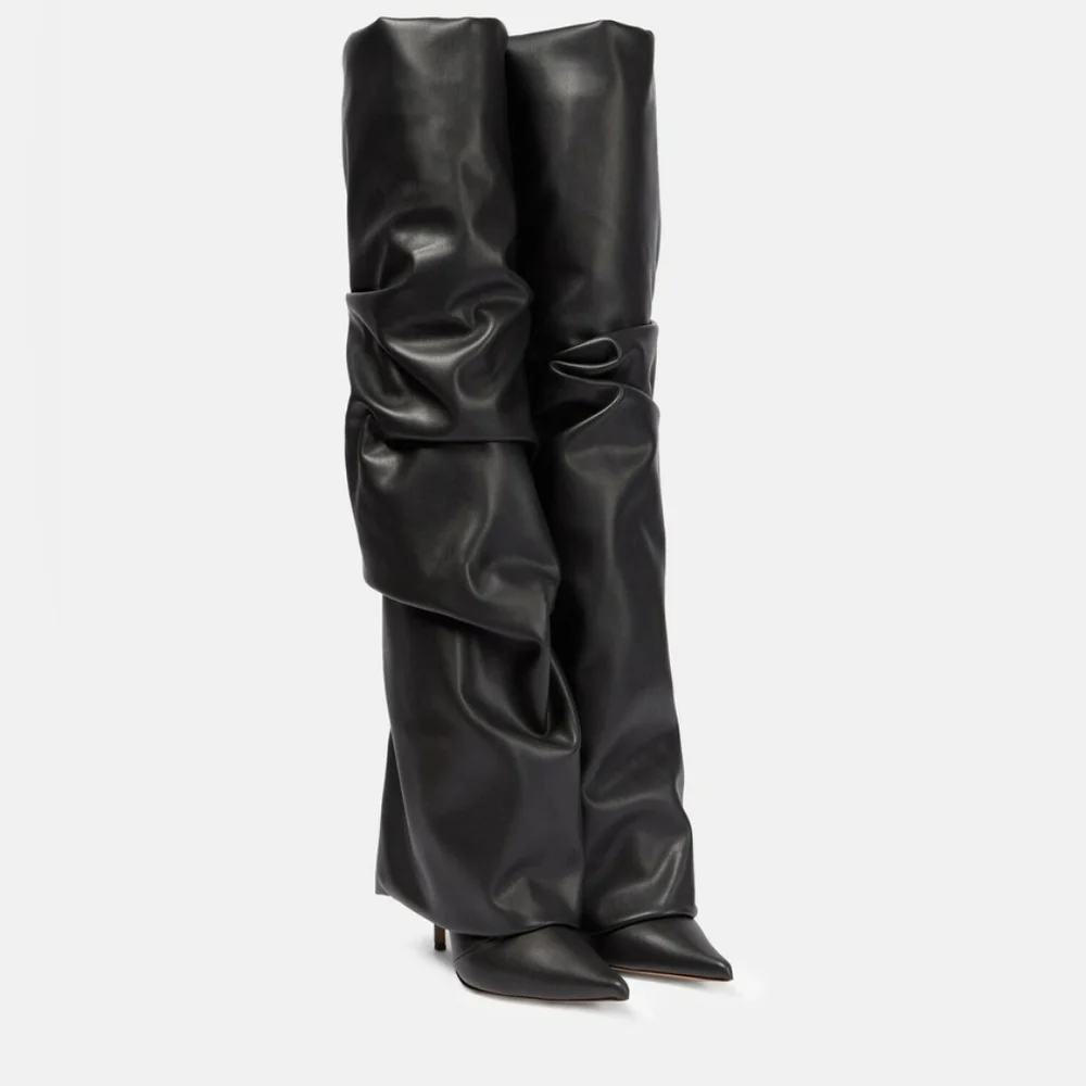 ALEXANDRE VAUTHIER Black Draped Thigh-High Boots Sz 41 (US 10/11)